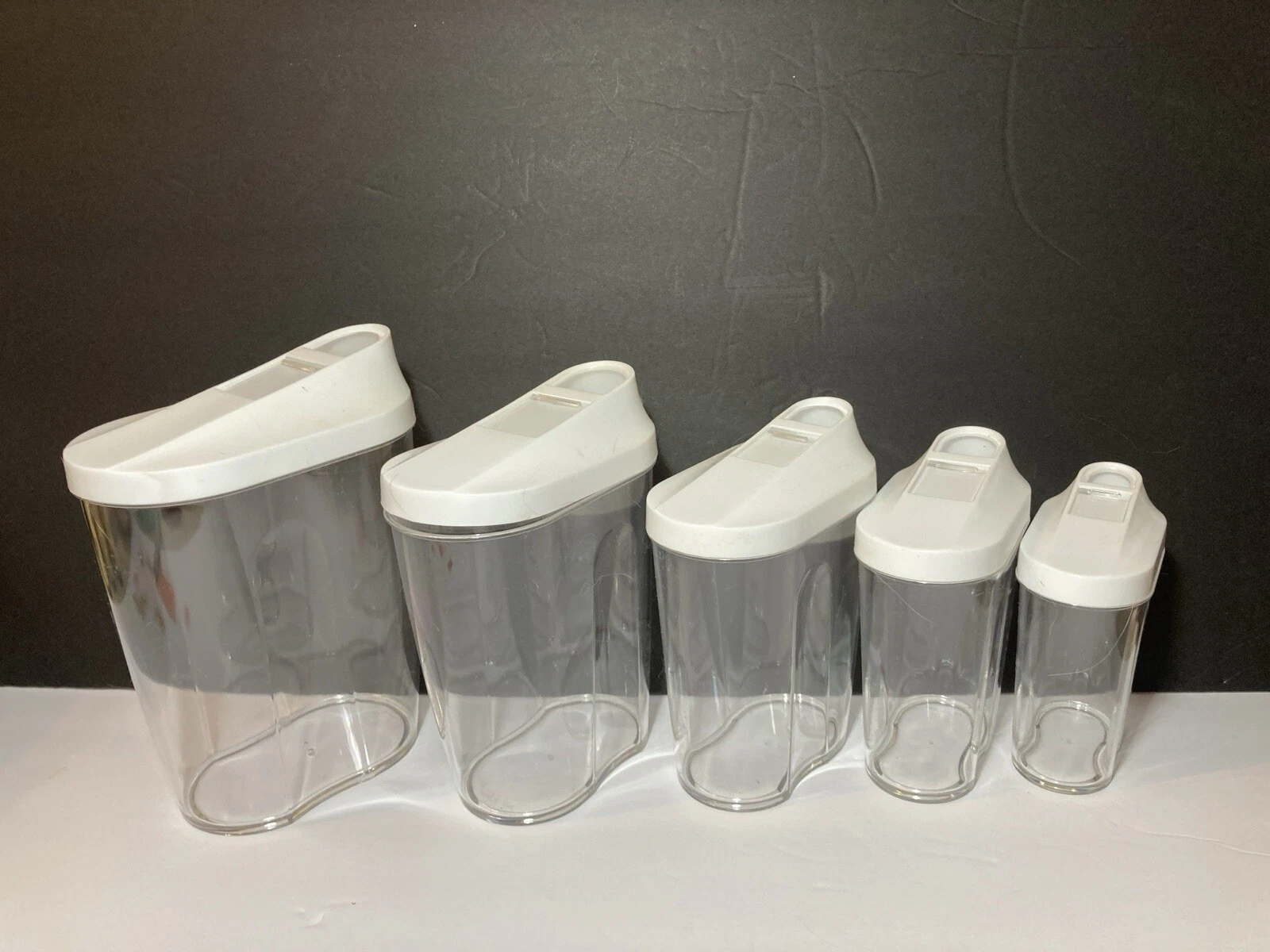 Store and Pour Storage Containers Clear Plastic White Spout Lids Set Of 5 NEW