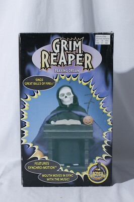 Vintage Gemmy Grim Reaper Playing Organ ''Great Balls of Fire'' In Box (Working)