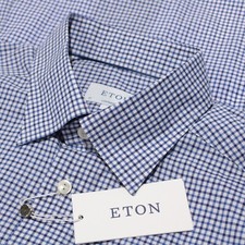 Eton NWT Casual Button Down Shirt Size 41 16 Contemporary L Blue White Check
