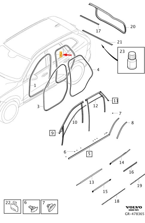 VOLVO XC60 MK2 Rear Door Body Sealing Molding 32342439 NEW GENUINE 