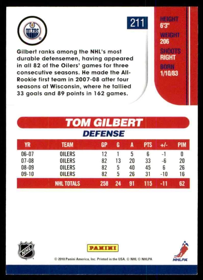 2010-11 Score Tom Gilbert #211 - Image 2 of 2