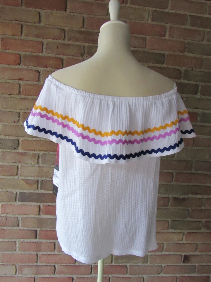 Top Fuera del Hombro Mujer L Blanco Gibson x Hi Sugarplum! Santa Fe Rickrack Foto 3 de 4