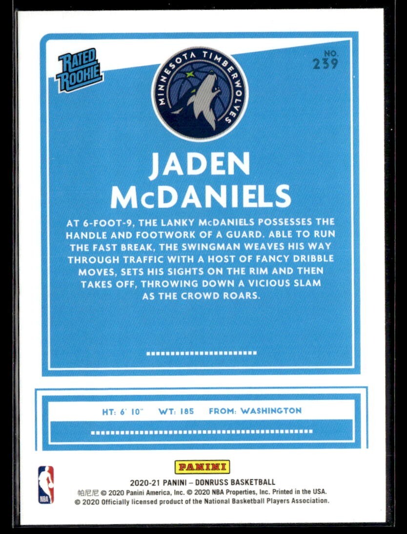 2020-21 Panini Donruss Jayden McDaniels Rated Rookie RC #239