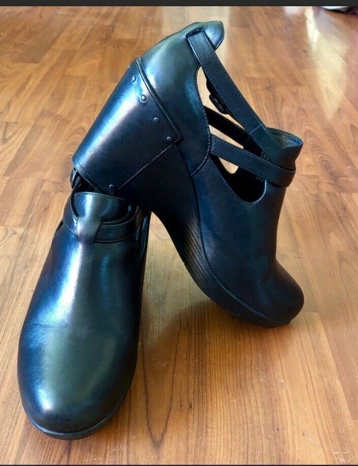 Dansko Franka Clog Rare Shoe EU 41 Black Womens US 10.5-11 Buckle Wedge Heel