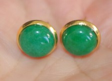 Quality Jadeite Jade Emerald Green Dome 12MM Genuine Stud Earrings