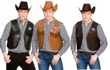 Cowboy Waistcoat Black or Brown Wild West Western Men's Fancy Dress Accessory