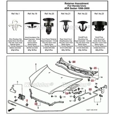72 Clips Hood Engine Cowl Top Weatherstrip Retainer Assortment For Honda Civic