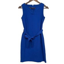 Talbots Henley Sheath Dress Women Size 4 Blue Belted Sleeveless Back Zip Closure