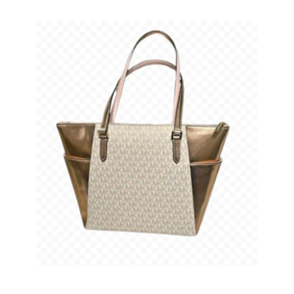 Michael Kors Charlotte Large Signature Logo and Metallic Top-Zip