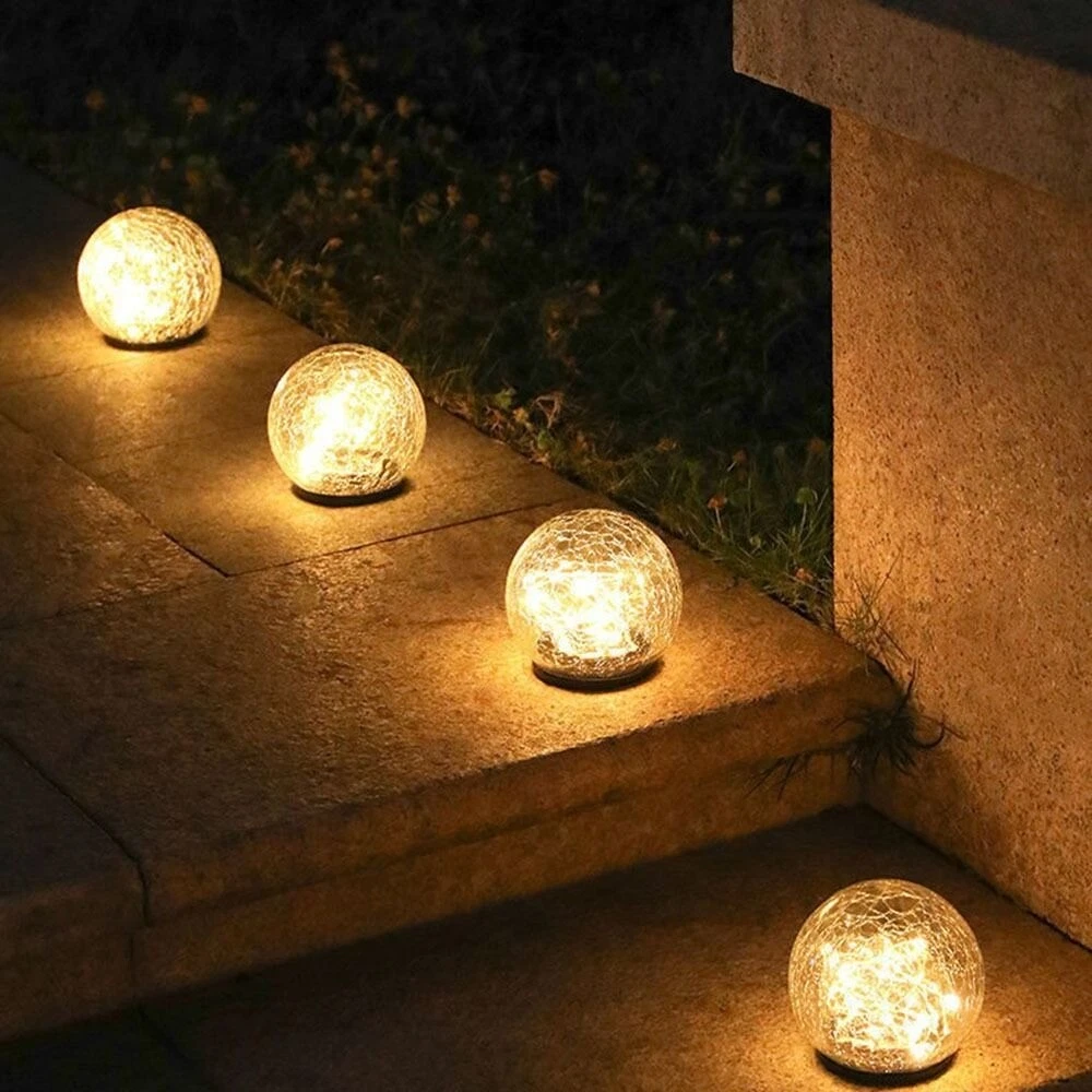 Lawn Plug Outdoor Solar Lights Solar Ice Hockey Garden Lights Glass Crack