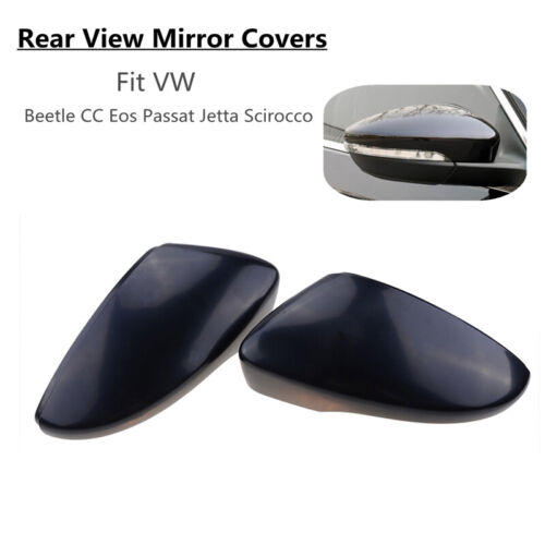 Pair Black Rearview Mirror Cover Cap For VW Beetle CC Eos Passat Jetta Scirocco - Picture 1 of 9