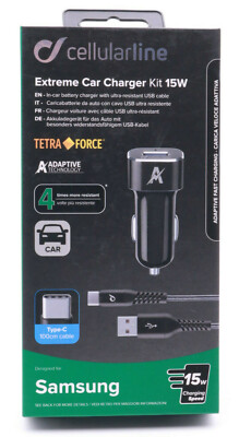 Cellularline Schnell Ladegerät Adapter USB Typ C 1m Kabel 15W Netzteil Auto 664
