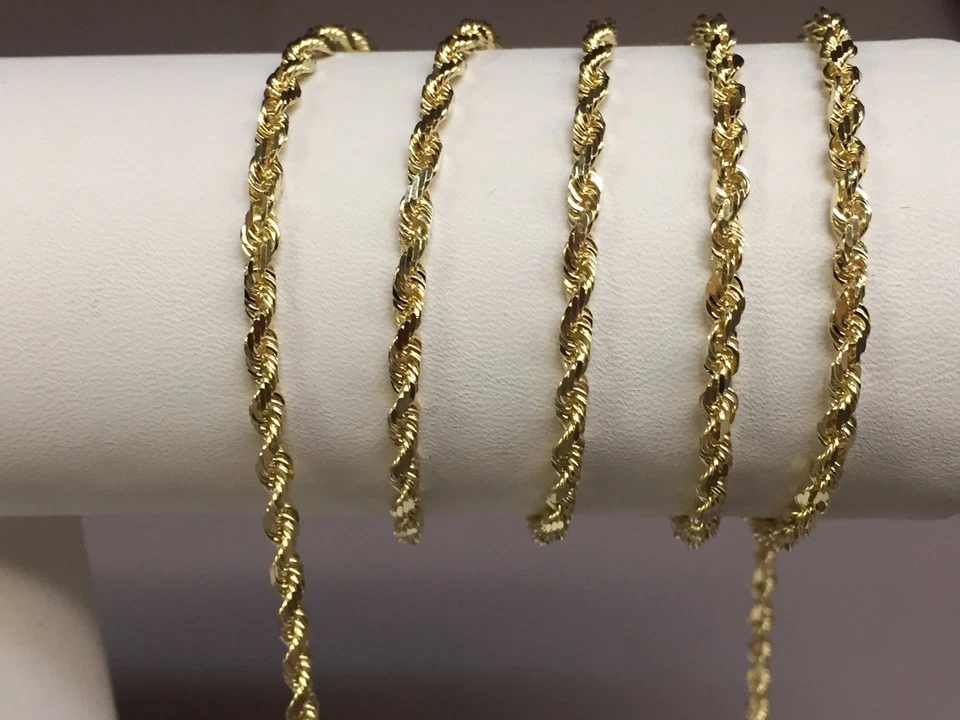 14k Yellow Gold 24" Solid Diamond Cut Rope Pendant Chain Necklace 3 mm 14 gr