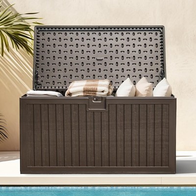 230 Gallon Resin Outdoor Storage Box, XXL Double-Wall Waterproof Deck Box with D