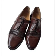 Johnston & Murphy Ellsworth cap-toe oxford dress shoes brown woven Italian 10.5