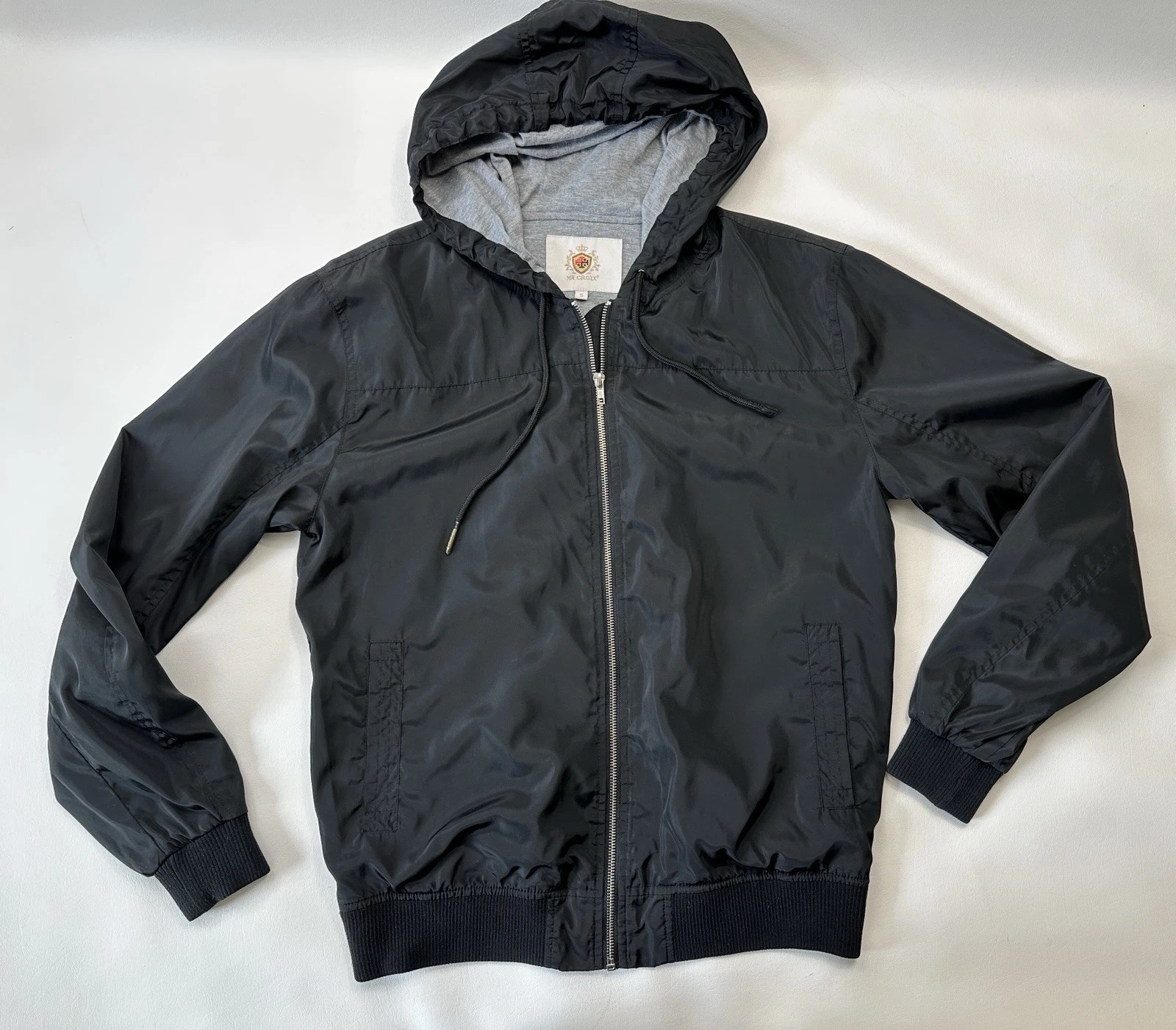 Ma Croix Black Lightweight Windbreaker Zip Front Hooded Jacket Men’s Sz S