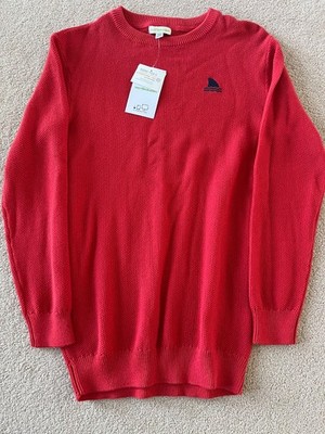 JUNGEN DÜNNER STRICKPULLOVER 100 % BAUMWOLLE ALTER 10 IN ROT 140 cm NEU MIT ETIKETT SCHÖN 