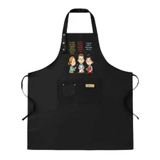 Kitchen 2 Pack Adjustable Bib Apron - Black with Cartoon& Text 2 Pockets 