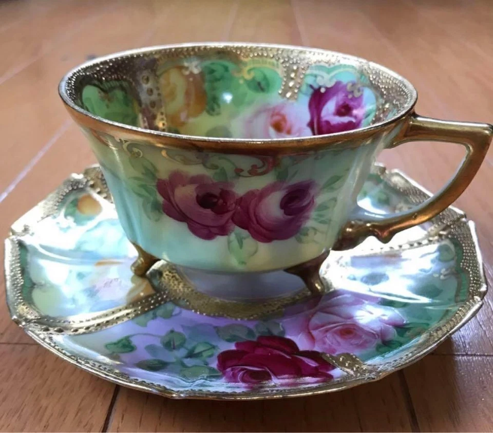 Taza y platillo Old Nippon Gold Rose tres pares Foto 3 de 4