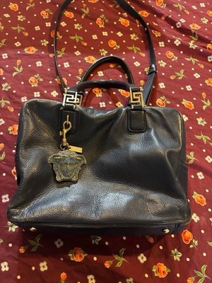 Versace Vanitas Medusa Navy Satchel Top Handle Zip Gold Hardware w/Charm