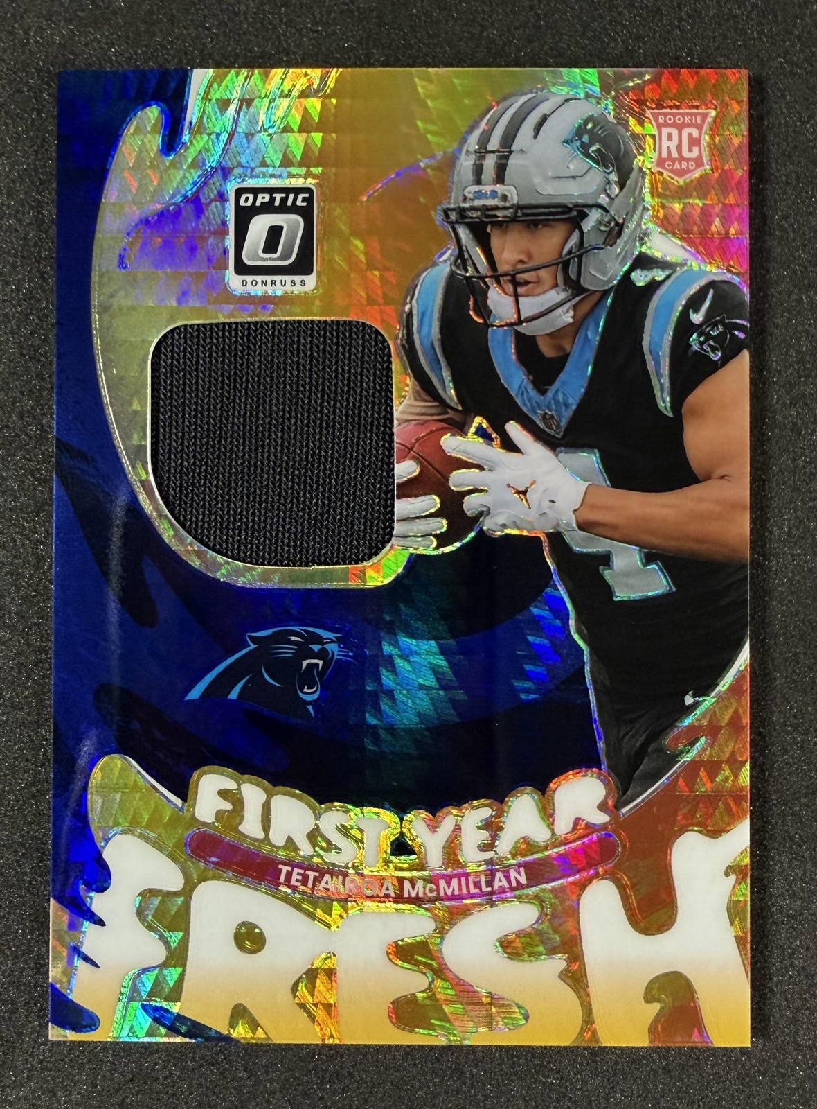 Tetairoa McMillan 2025 Donruss Optic #FYFBH-TMN First Year Fresh Blue Hyper