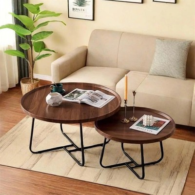 Set of 2 Nesting Couchtisch Modern Fluted Design 20''+28'' Runder Couchtisch