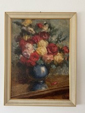 Dipinto Natura Morta Firmato Quadro Vintage Su Pannello