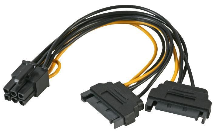 AKASA - 2x SATA Power Male to PCI-Ex 6 Pin Male Lead, 15cm