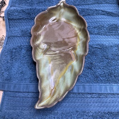 Vintage Frankoma Pottery #225 Leaf Dish Plainsman Prairie Green Great Condition