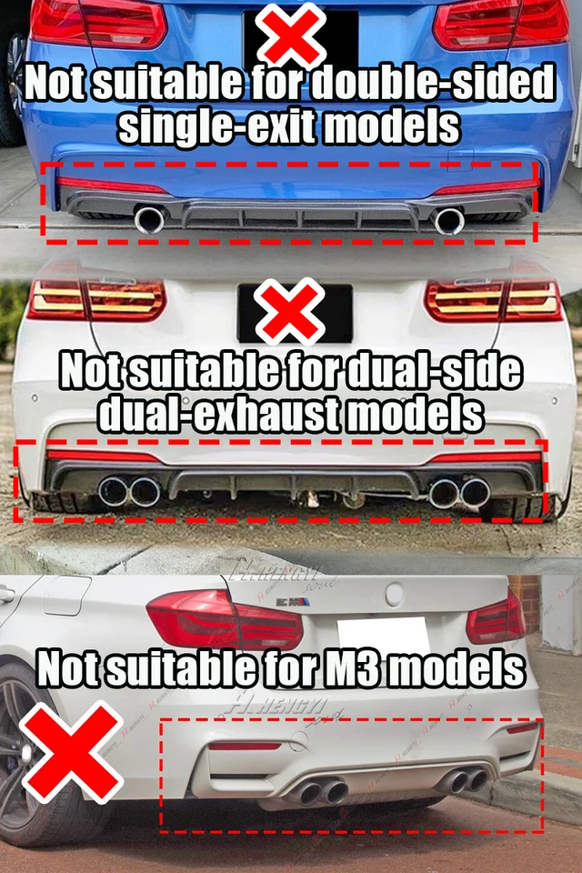 Gloss Black Rear Bumper Diffuser Lip W/Light For BMW F30 M Sport 13-19 Dual Out - Image 3 of 4