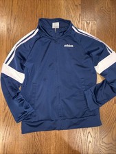 Adidas Track Jacket Zippered Navy And White Youth Size Medium 10/12
