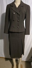 1950s 60s Townley Womens S Wool Jacket Blazer Skirt Suit Brown USA UNION Made