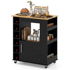 Kitchen Island with Storage Rolling Kitchen Cart with Towel Rack Black