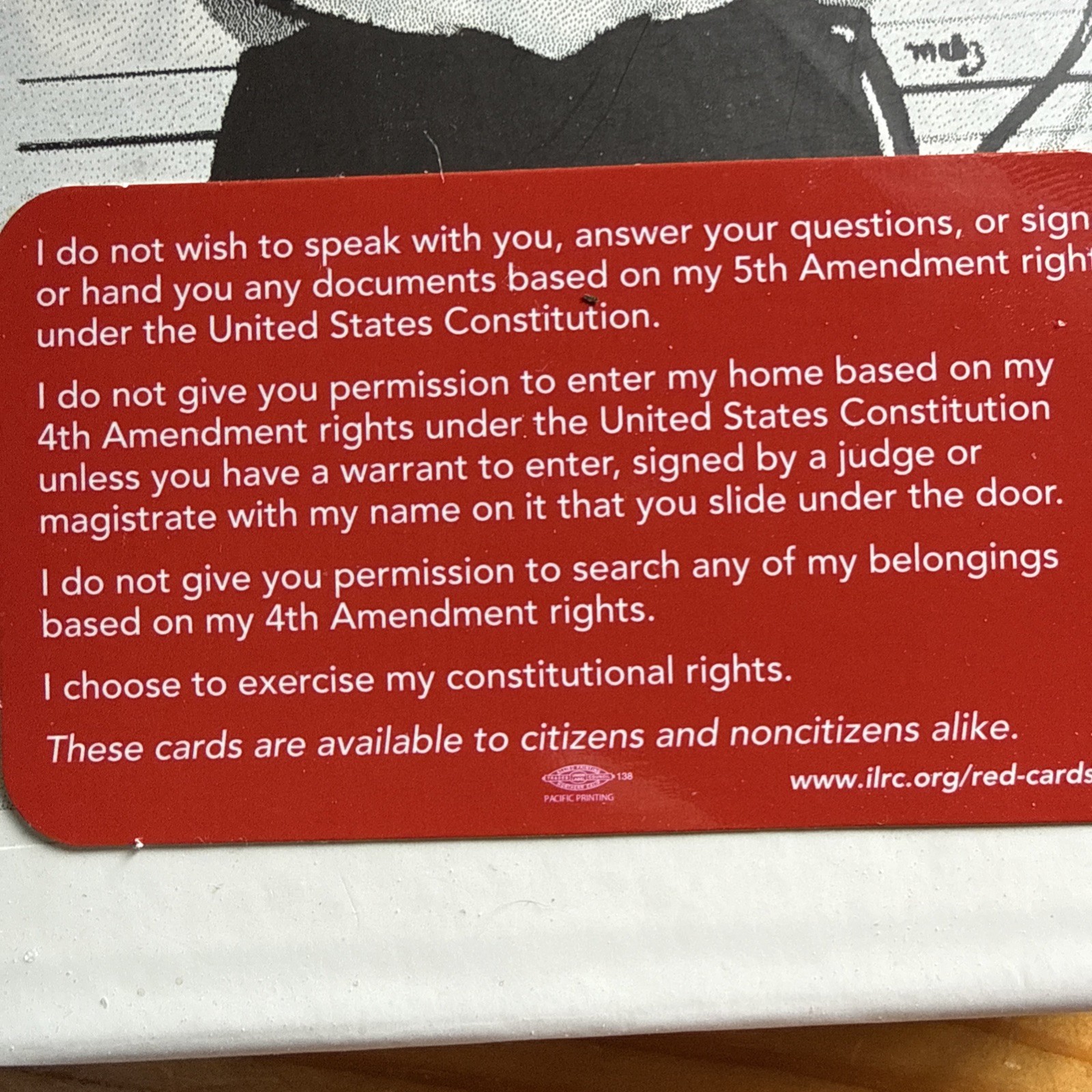 10 Pack  Plastic Know Your Rights Immigration Red Card - Constitutional Rights.