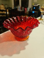 pressed glass footed Vintage Amberina Daisy & Button Footed Oval Bowl — listing 5