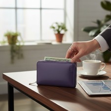 Diesel Jadda Damen Brieftasche OS Dunkles Violett Kuhleder Reißverschluss UVP