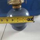 Blue Glass Oil/Kerosene Lamp, Brass Burner, Clear Chimney, Floral Pattern — photo 4
