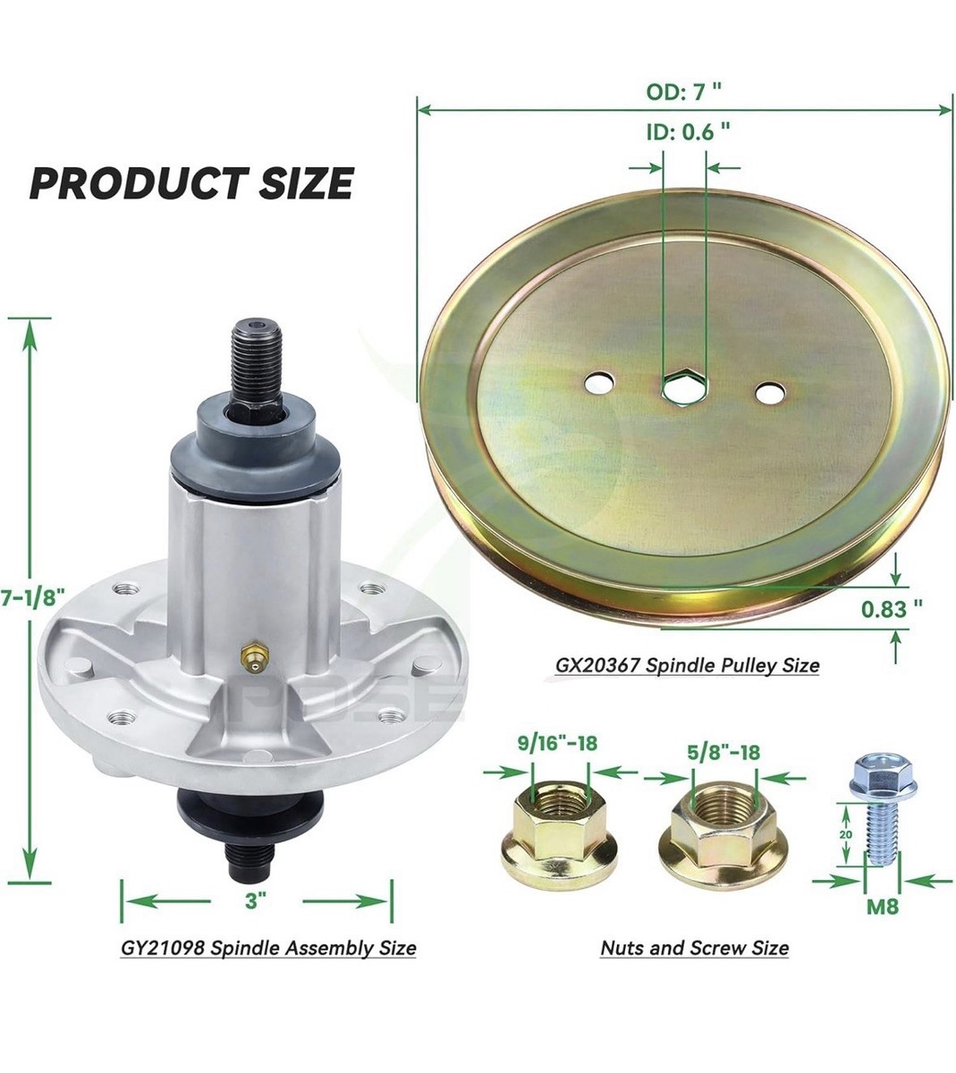 2 Pack GY21098 Spindle Assembly & Pulley Belt for John Deere LA105