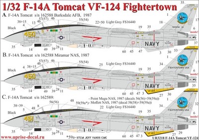 1:32 Decal Grumman F-14A Tomcat VF-124 Fightertown mit Schablone - UpRise UR3218
