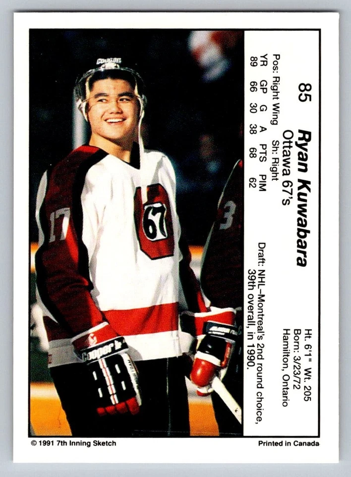 1990-91 7th Inning Sketch OHL - Ryan Kuwabara #85 (RC) - Image 2 of 2