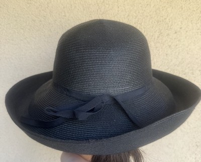 Eric Javits New York Black Woven Packable Sun Hat Wide Brim Navy Bow Accent ERIC JAVITS New York Black Ribbon Sun Black Packable Hat | eBay main image 3