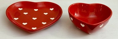 Two-Piece Red Terramoto Ceramic Heart Bowl & Plate Set Valentines! NEW