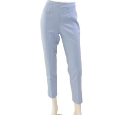70s Vintage Pale Blue Knit High Waist Pleated Pants Womens XS Slim Leg Split Hem
