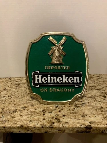 Vintage Heineken Beer Sign Plastic Bar Plaque Holland Beer 8.5"x9.5” w/ Stand