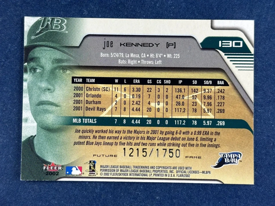 2002 Flair #130 Joe Kennedy Tampa Bay Devil Rays /1750 - Image 2 of 2