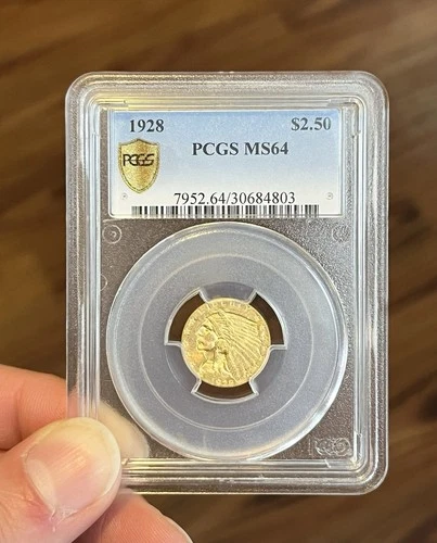 1928 PCGS MS-64 Gold Shield $2.50 Quarter Eagle Indian Head Gold Coin Graded