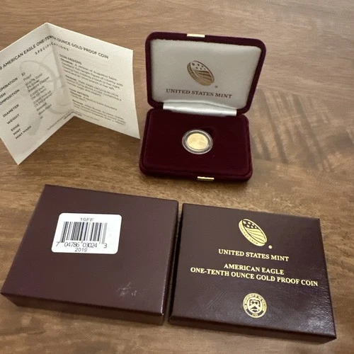 2019 U.S. Mint American Eagle One-Tenth Ounce Gold Proof Coin in box w/COA