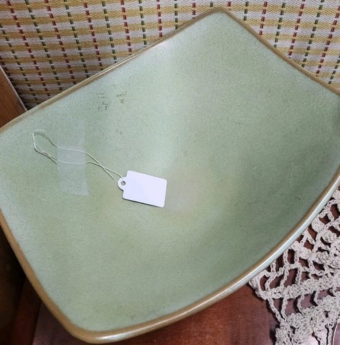 VTG Frankoma Pottery Plainsman Prairie Green Square Serving Bowl #5NS EUC 1970s