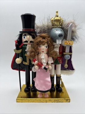 Nutcracker Ballet Trio of Nutcrackers Drosselmeyer Clara in Pink Mouse King-RARE