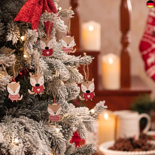 Valery Madelyn Holz Weihnachten Anhänger 24tlg 6cm Baum Weihnachtsdeko mit 2 - Bild 2 von 6